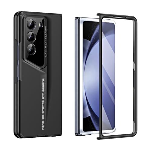 Funda protectora compatible con Samsung Galaxy Z Fold 5, carcasa integral con protector de pantalla integrado de policarbonato rígido, ultra fino, antiarañazos, antigolpes (negro)