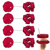 Elastische Getränkedeckel-Haarbänder, 4er-Set, wiederverwendbare Getränkedeckel für Partys, Outdoor-Events und Treffen (Rot)