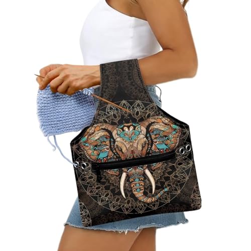 Image of Aztec Yarn Bags for Crocheting Small Elephant Crochet Organizers and Storage for Women Knitting Yarn Storage Bag Organizer Portable Holding Knitting Needles