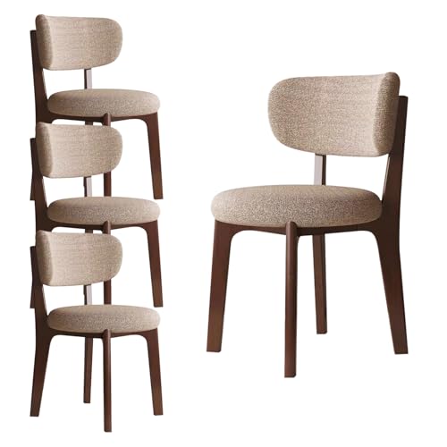 4er Set Esszimmerstühle aus Holz Moderne Polsterstuhl Küchenstühle mit Geschwungener Rückenlehne Esszimmerstühle mit Massivholzbeinen für Esszimmer Küche Restaurant (Walnussbeine/Khaki)