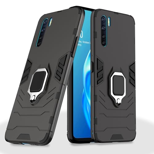 Image of Pikkme D5 Tough Armor Bumper Back Cover Case for Oppo F15 |Ring Holder & Kickstand in-Built (Black)