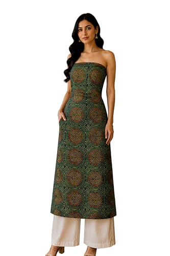 Image of Ethnics of Kutch Women's Ajrakh Modal Silk Natural Dye Hand Block Print Unstitched Kurta Fabric (For Lenght - Refer Bullet Point Below)