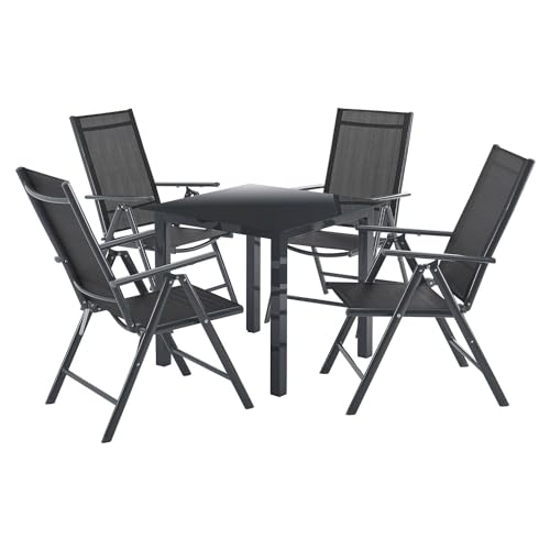 Juskys Salon de Jardin Milano en Aluminium 4+1 – 4 chaises à Haut Dossier réglables et Pliables avec Table – Ensemble de Meubles de Jardin 5 pièces résistant aux...