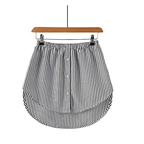 Extensores de camisa para mujer, ajustable, en capas, parte superior falsa, parte inferior de barrido inferior, minifalda para adolescentes y niñas, dobladillo curvado a rayas, Negro, M