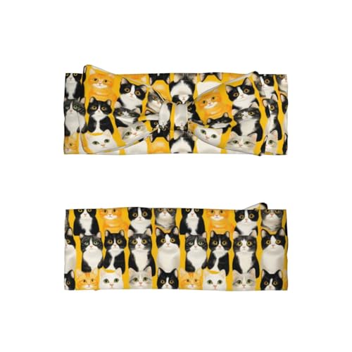 Cute Cats Yellow Print Baby Girl Bows And Headbands 6-12 Months For Baby Girls Newborn Infant Toddlers2