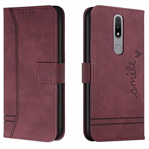 Lihondar Funda para Nokia 2.4, Carcasa Nokia 2.4 con Tapa y Tarjetero Billetera, Capa Nokia 2.4, Tipo Libro Flip Case Wallet, Telefono Cubrir Móvil Phone Cover Piel Protector para Nokia 2.4 (Rojo)