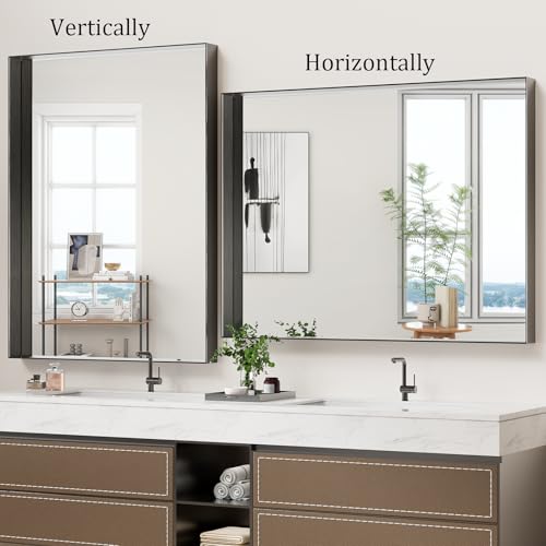Image of Koonmi Bathroom Wall Mirror, 48x36 Black Mirror for Over Sink