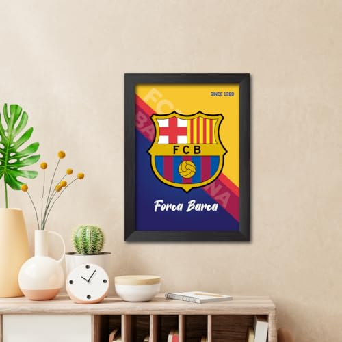 Image of TenorArts Barcelona Football Club Poster FCB Logo Tagline Laminated Photo Frame Painting with Matt Finish Black Textures(12 inches x 9inches)
