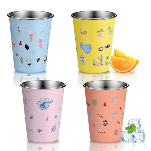 TranRantic Edelstahl Kinderbecher 4er Set Trinkbecher Edelstahlbecher für Kinder Jungen Mädchen 350 ml Robuste Kinder Becher für Picknick Familien