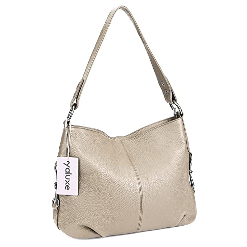 Image of YALUXE Women's Real Leather Shoulder Bags Hobo Handbag Purse Crossbody Bag | Soft Genuine Leather, Convertible, Cross-body Bag, Multiple Pockets, Large Capacity, Medium Size