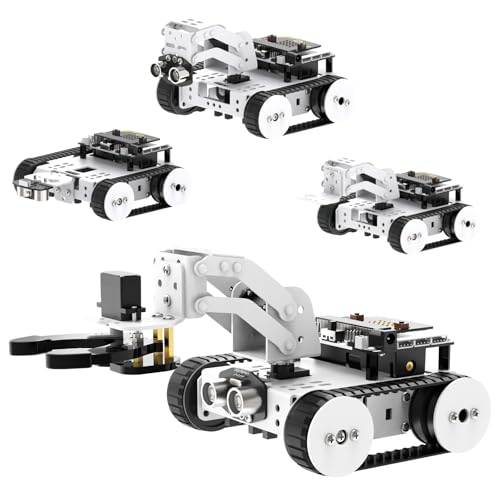 Qtruck 4-in-1 Smart Robot Car for Micro:bit V2 Programming STEM Project Educational Robot Kit Tracked Tank Car for Robotic Beginner Learn Micro:bit Graphical Makecode Coding Car (with Micro:bit V2)