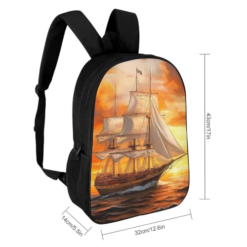 Sail Boat Sailing Ship 17 Inch Backpack Classic Travel Daypack with Adjustable Shoulder Straps for Men Women2