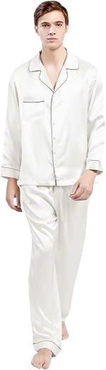 Bella Babe by SK Men Satin Silver Piping Night Suit Full Sleeve