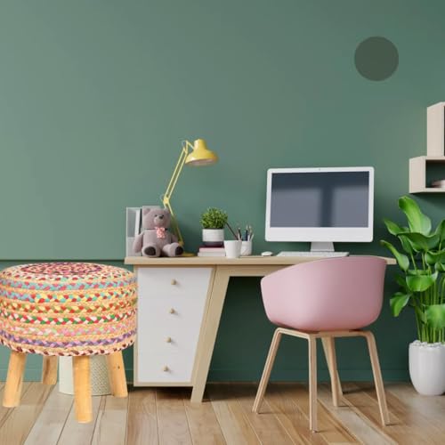 Image of Wooden Ottoman Stools Jute Pouffes for Sitting, Footrest with 4 Wooden Legs Ideal for Living Room, Office, Dressing Table Stylish & Comfortable Furniture for Home Decor,Multiolor (2 Pack)