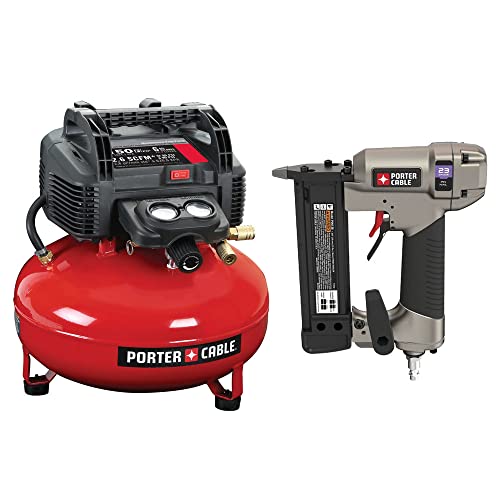 PORTER-CABLE Air Compressor, 6-Gallon, Pancake, Oil-Free (C2002-ECOM) & Pin Nailer, 1-3/8-in., 23-Gauge (PIN138)