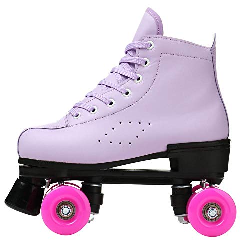 Teafor Womens Roller Skates Purple Classic Roller Skates High-Top Double-Row Leather Outdoor Four Wheel Double Skates For Girls Unisex (Purple Flash,42=Us:8.5) #TOP2