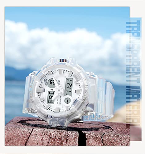 Gosasa Mens Womens Large Dial Transparent Multifunction Digital Watch Casual Dual Display 12H/24H Stopwatch Calendar Unisex Wrist Watch #TOP2