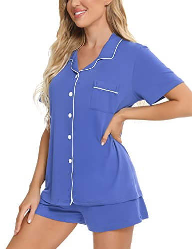 Image of SWOMOG Womens Button Down Pajamas Set Short Sleeve Sleepwear Bride Soft Pj Lounge Sets XS-3XL