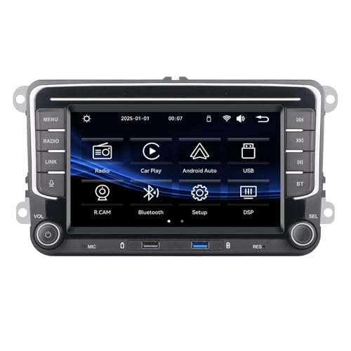 YZKONG Autoradio Linux pour VW Golf 5 6 Passat Jetta Caddy EOS T5 Tiguan Touran CC Polo | Bluetooth/CarPlay/Android Auto sans Fil/FM/AM/RDS/USB