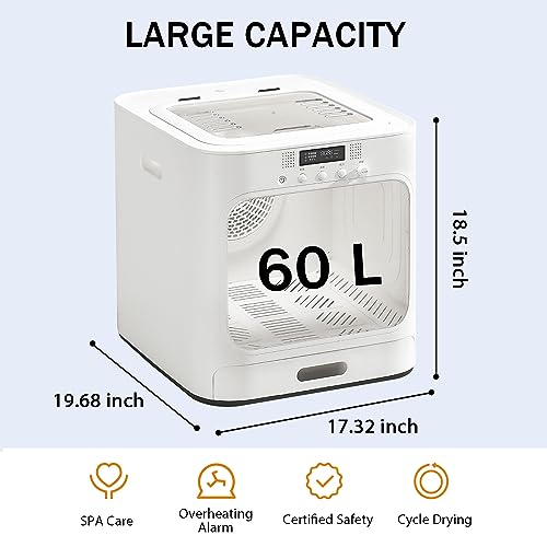 PET MARVEL Pet Dryer Box, Automatic Blow Dryer for Cat and Small Dog Hair, Smart Homothermal Temperature Control 360 Nature Wind Drying 60L Capacity