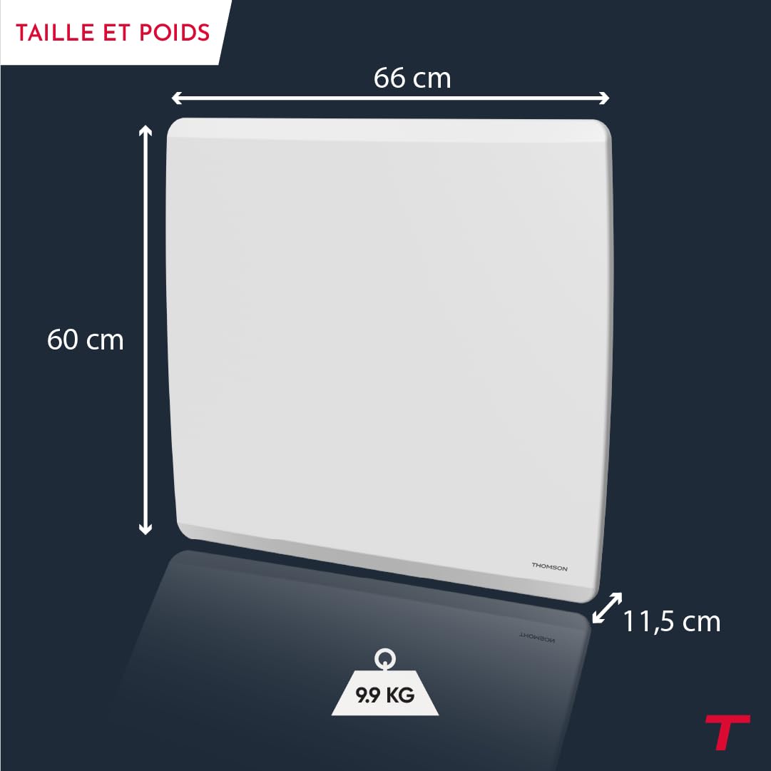 THOMSON - Radiateur électrique fixe connecté WiFi à inertie sèche céramique + film avec thermostat interchangeable 1500W THOMSON MOLY horizontal blanc
