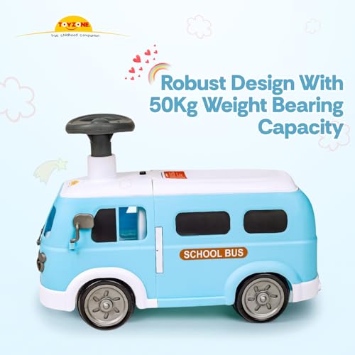 Image of Toyzone Happy Bus Ride On - Blue | Toddler Ride-on | Lights & Music | Ride-on with Easy Storage | Grip Wheels | Make in India | Indoor & Outdoor | for Kids 2+ Years