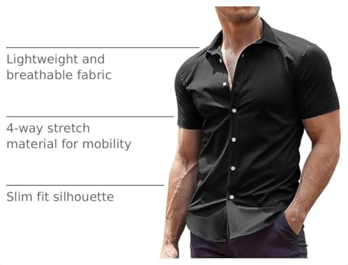 Image of COOFANDY Men's Muscle Fit Dress Shirts Wrinkle-Free Short Sleeve Casual Button Down Shirt