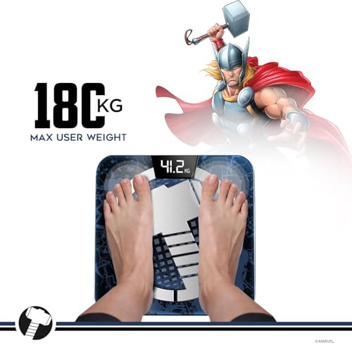 Image of Powermax BCA-140 THOR BMI Weight Machine for Body Weight, Digital Body Fat Analyzer & Smart Body Composition Weighing Scale, 13 Body Parameters, IOS /Android App Sync, 30 x 30 x 2.3cm