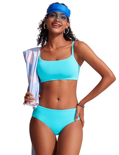 Image of CRZ YOGA Mid Waisted Bikini Bottoms | Mid Cut Leg, Medium Bum Coverage, Full Lining, Swim, Bathing Suit Briefs for Women