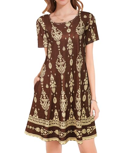 Image of JOLIGAL Summer Dresses for Women Casual Short Sleeve Sundress Scoop Neck Beach T Shirt Dress with Pockets 2026
