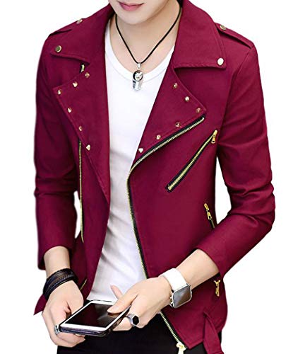 Men`s Motorcycle Slim Fit Scratched Zipper Up Biker Jean Denim Jacket