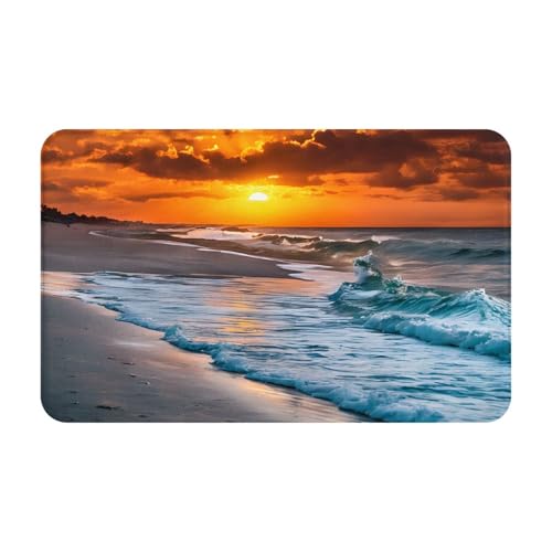 Beach with Sunset Print Living Room Bathroom Kitchen Anti Slip and Absorbent Carpet, Indoor Entrance Door Muddy Floor Mat, Ultra Soft Washable Carpet 21x31.5 Inches