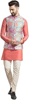 kisah Men's Kurta Jacket Trouser Set, Black Pure Cotton, Printed Regular Fit Long Sleeves Mandarin Collar-picture-40