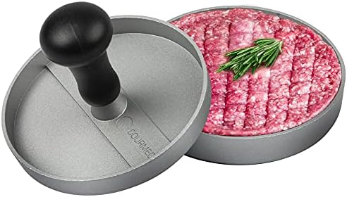 GOURMEO Prasa do burgerów z odlewu aluminiowego z powłoką zapobiegającą przywieraniu + 50 arkuszy papieru nieprzywierającego  prasa do hamburgerów, prasa do hamburgerów, prasa do hamburgerów
