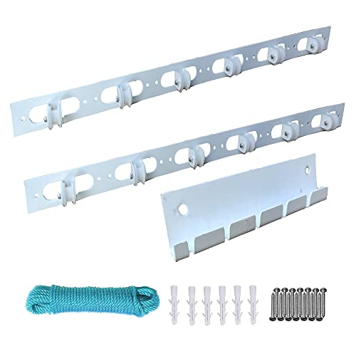 Image of UR LITTLE SHOP Rust Proof Stainless Steel Ceiling Clothes Hanger Cloth Drying Hanging Stand for Balcony Individual Dropdown Railers Nylon Ropes 8 Feet X 6 Pipes with A Cloth Hanging Rope SLUCS6