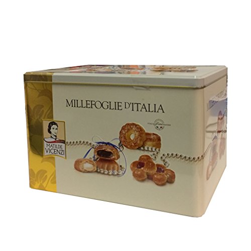 Matilde Vicenzi - MILLEFOGLIE D'ITALIA - Authentic Italian Pasticcini - Fine Assorted Pastry Cookies with Soft Filled Centers, Imported From Italy – Beautiful Re-usable Tin – 660 grams/23.28 oz