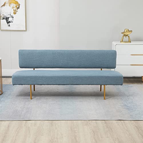 Mojay Modern Fabric Linen Armless Love Seats Sofa, Couch For Living Room Furniture With Golden Legs For Bedroom,Small Spaces #TOP13