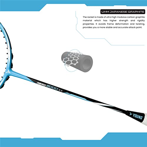 Image of Young Aero 9000 Blast (78g, Head Heavy, UHM Japanese Graphite) Strung Badminton Racquet