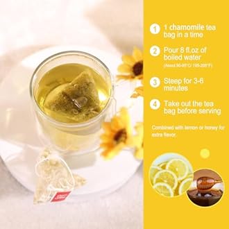 FullChea - Chamomile Tea bags, 50 Teabags, 1.5g/bag - Pure & Natural Chamomile Flower Herbal Tea for Relaxation - Non-GMO - Caffeine-free - Support Digestion & Boost Immune System