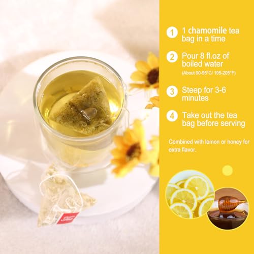 FullChea - Chamomile Tea bags, 50 Teabags, 1.5g/bag - Pure & Natural Chamomile Flower Herbal Tea for Relaxation - Non-GMO - Caffeine-free - Support Digestion & Boost Immune System