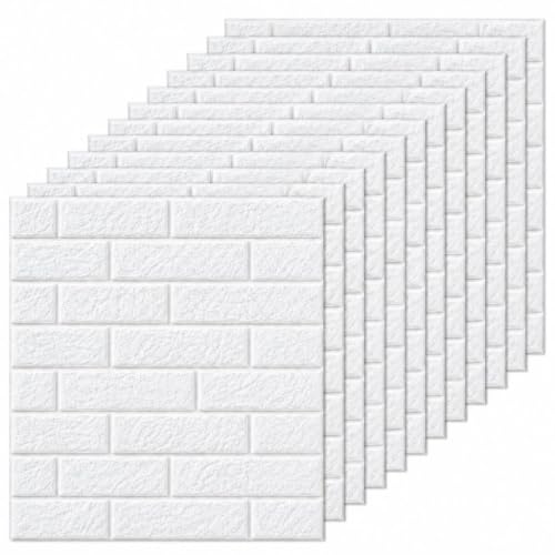 Image of 3D Brick Wallpaper for Wall | Self Adhesive PE Foam DIY Panel | Peel & Stick Decor for Home, Living, Bedroom & Office (70 x 77 cm, Appx 5.8 Sq Ft) (15, White)