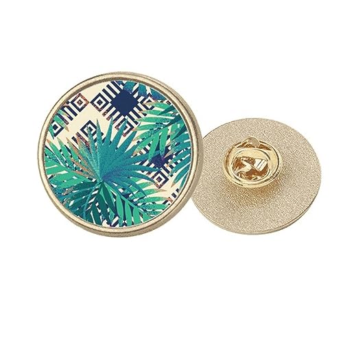 Broche ronde en métal doré motif tropiques verts accessoire veste femme