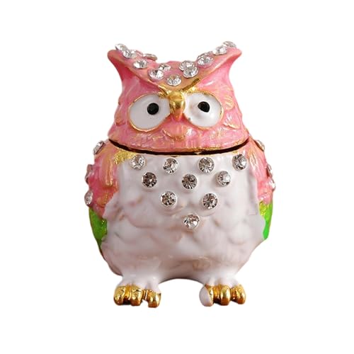 predolo フクロウの小物入れ ジュエリーボックス ユニークなリングホルダー 女用 フクロウの置物 ネックレス ブレスレット リング チャーム用ジュエリーオーガナイザー, ピンク