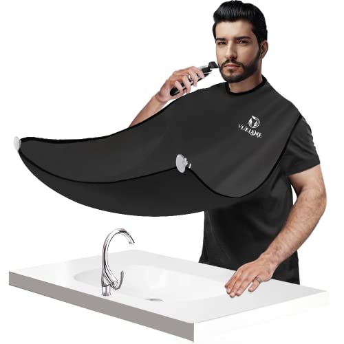 Beard Trimming Catcher Bib - Beard Hair Clippings Catcher for Shaving - Beard Grooming Apron Cape - Best Gifts for Men (Black)