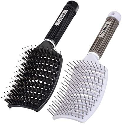 TaiBest Haarbürsten-Set mit Wildschweinborsten – trockene/nasse Haarbürste für feines, dickes, lockiges Haar – gebogene und belüftete Haarbürste für Frauen, Männer oder Kinder (schwarz &...