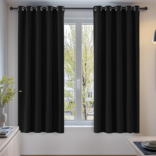 Image of Deconovo Blackout Curtains Super Soft Thermal Insulated Curtains Blackout Eyelet Blackout Curtains for Bedroom 66 x 63 Inch Black 2 Panels