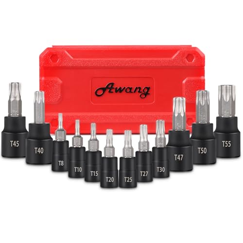 Awang 13PCS Douille Torx Mâles T8 à T60, Jeu de douilles à embouts étoilé, Coffret Embout Torx 1/4