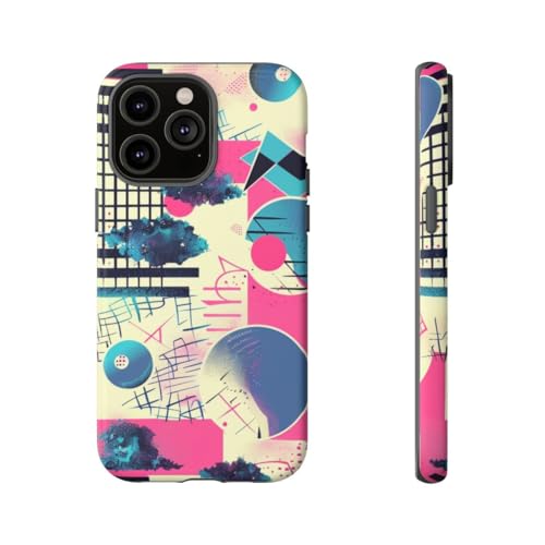 Coque rigide mate iPhone 14 Pro Max motif géométrique abstrait rose bleu pour le bureau