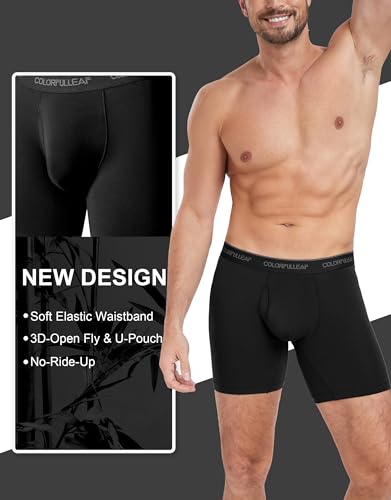 COLORFULLEAF Men's Underwear Boxer Briefs Rayon Made From Bamboo Underwear for Men Suport Pouch With Open Fly3