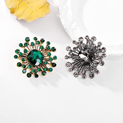 Image of Vintage Simulated Emerald Flower Brooch Pin for Women Girls Rhinestone Crystal Floral Laple Pin Clip Sweater Scarves Jackets Shawl Dress Suit Hat Corsage Decoration Brooches Pins Fashion Jewelry